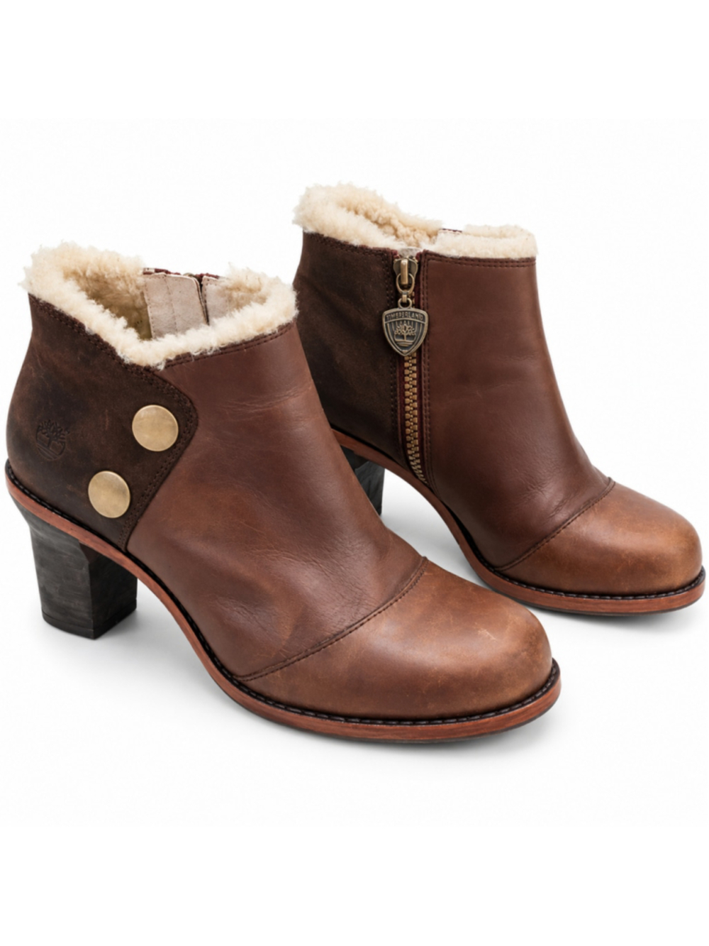 Timberland 74396 Boots Women 7.5M Brown Leather Fleece Lined Ankle Booties